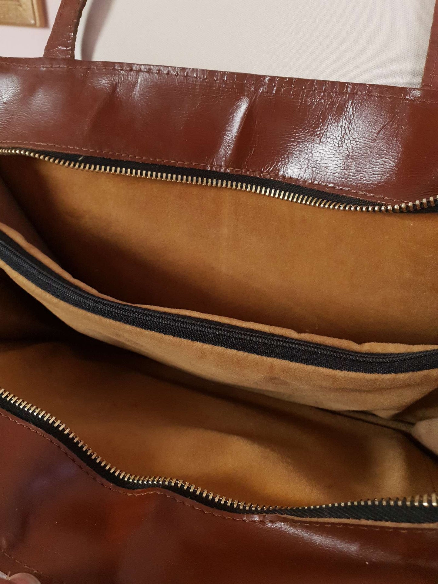 Vintage 1970s Large Brown Leather Shoulder Bag Handbag Retro 70s