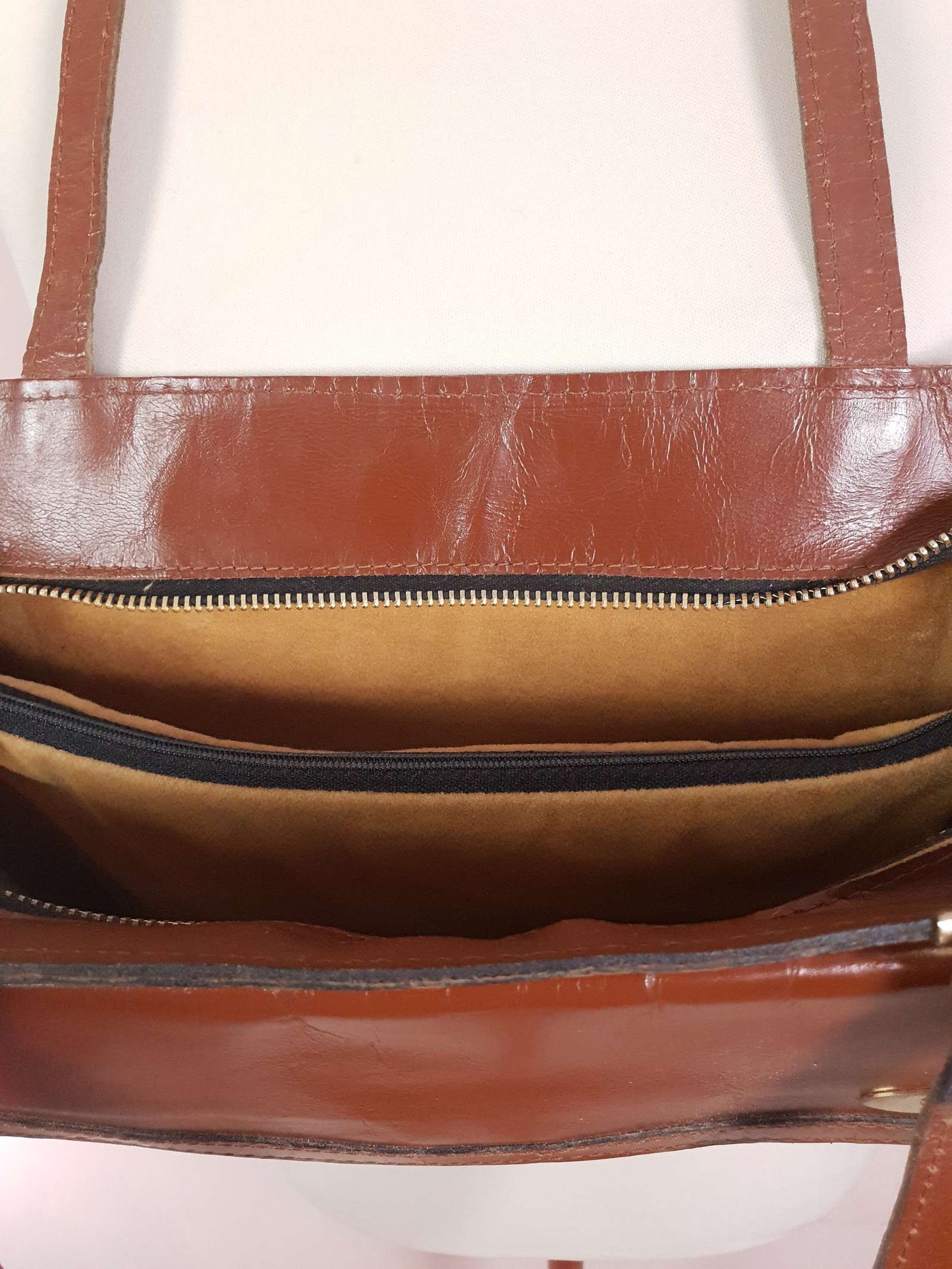 Vintage 1970s Large Brown Leather Shoulder Bag Handbag Retro 70s