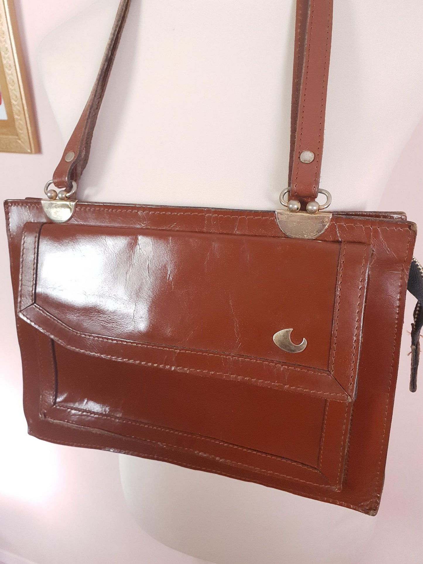 Vintage 1970s Brown Leather Shoulder Bag Handbag