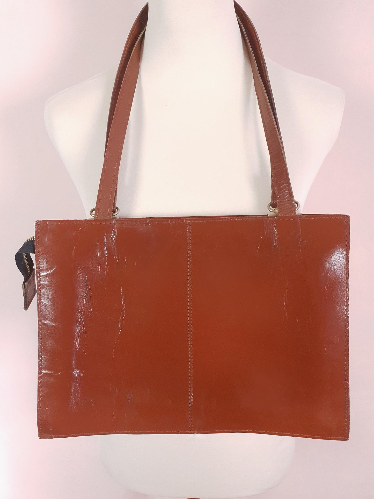 Vintage 1970s Large Brown Leather Shoulder Bag Handbag Retro 70s