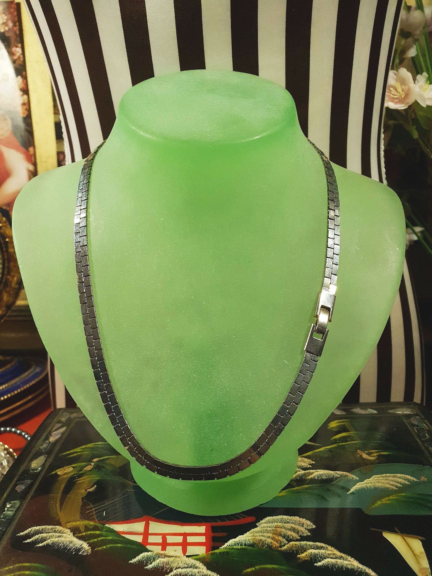 1970s Vintage Snake Chain Necklace 18" Silver-Tone Retro
