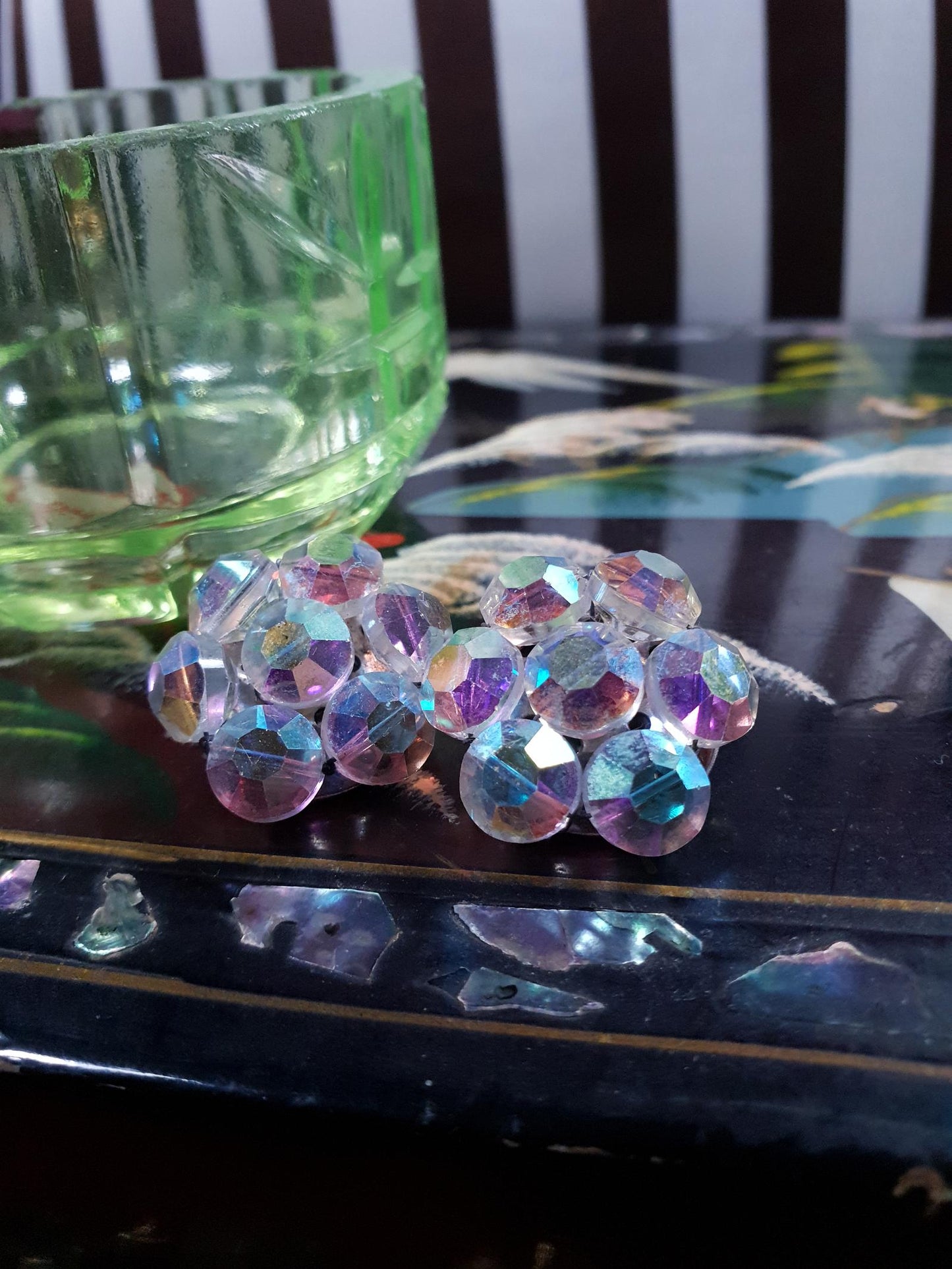 Vintage 1970s Crystal Aurora Borealis Earrings Clip-On AB Retro