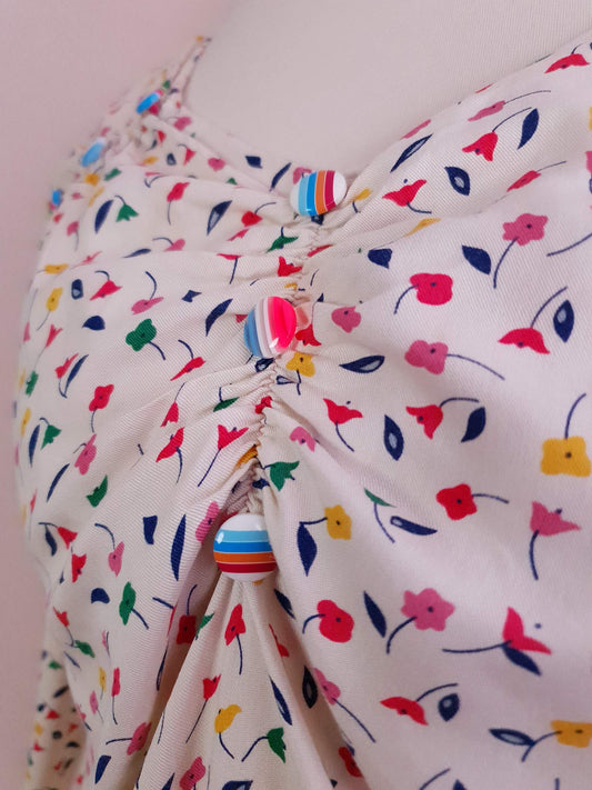 Vintage 1970s Floral Maxi Dress Summer Flower Retro Cottagecore Country