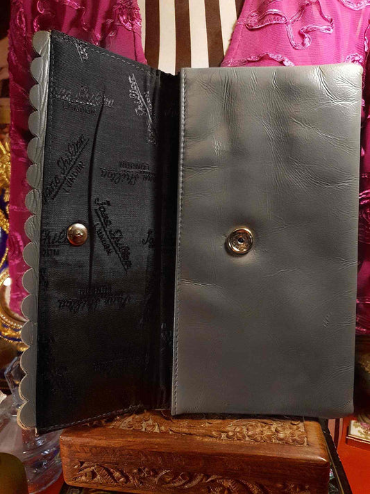 Vintage Jane Shilton Clutch Bag 1970s Grey Leather Evening Handbag Purse