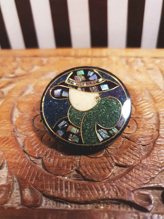 Vintage 1970s Lee Sands Brooch Abalone Shell Lady Hat Pin