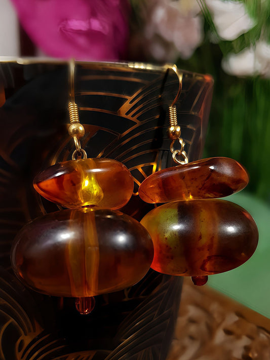 Vintage 1970s Orange Lucite Earrings Boho Dangle Drop Bohemian