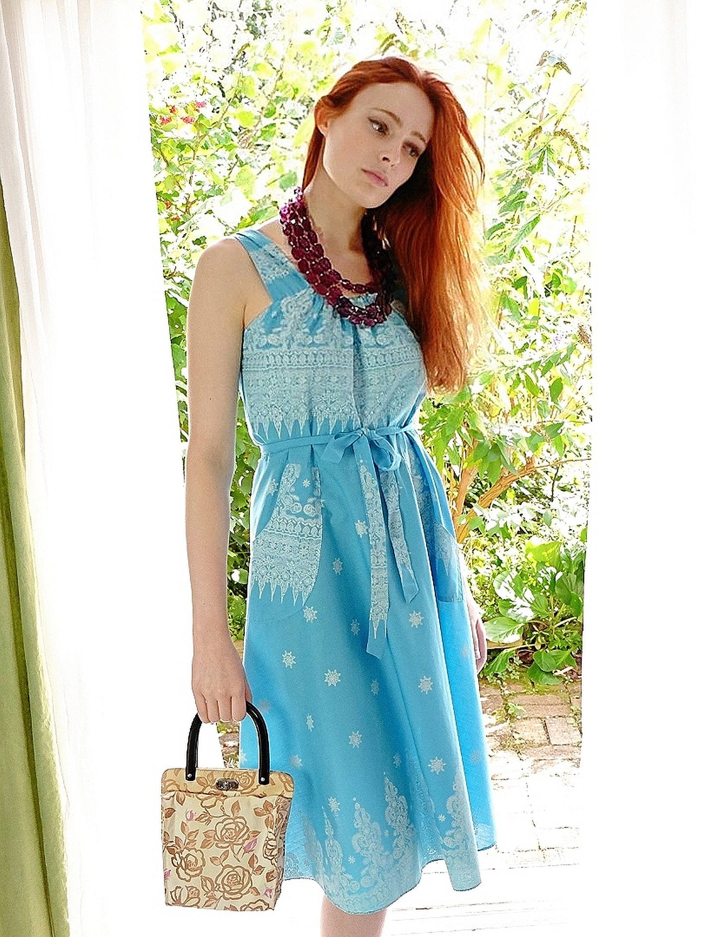 Vintage Blue White Summer Dress 1970s - Size 10 Cottagecore Country