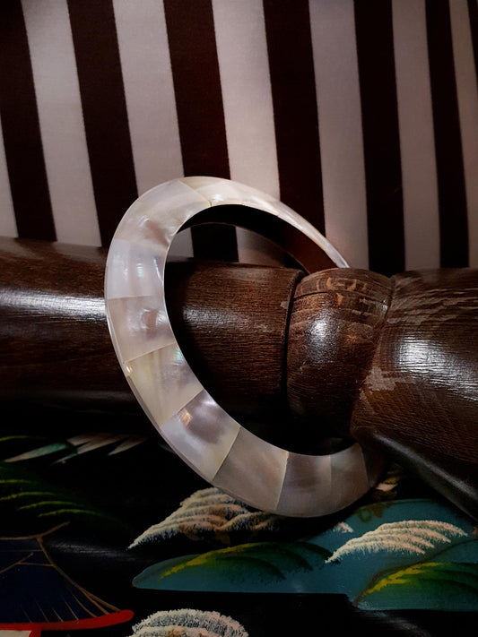 Vintage 1970s Mother Of Pearl Bangle Bohemian Bracelet Boho