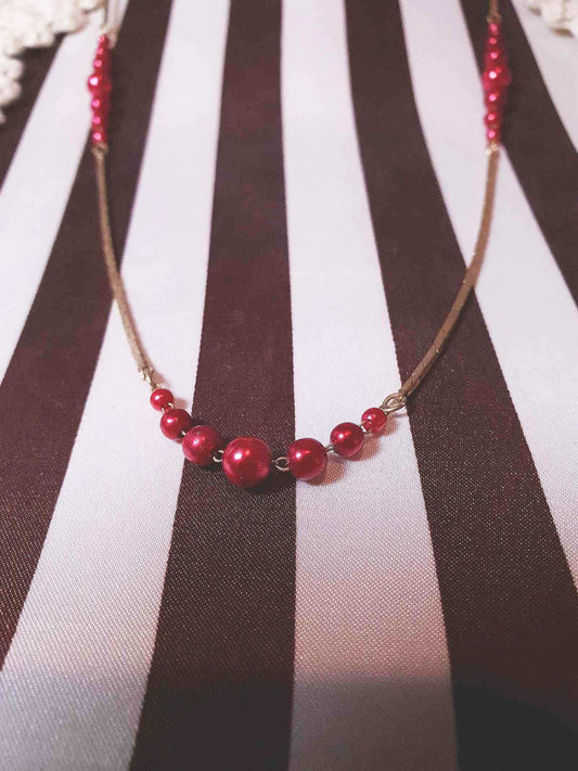 1970s Vintage Red Faux Pearl Necklace Retro Snake Chain