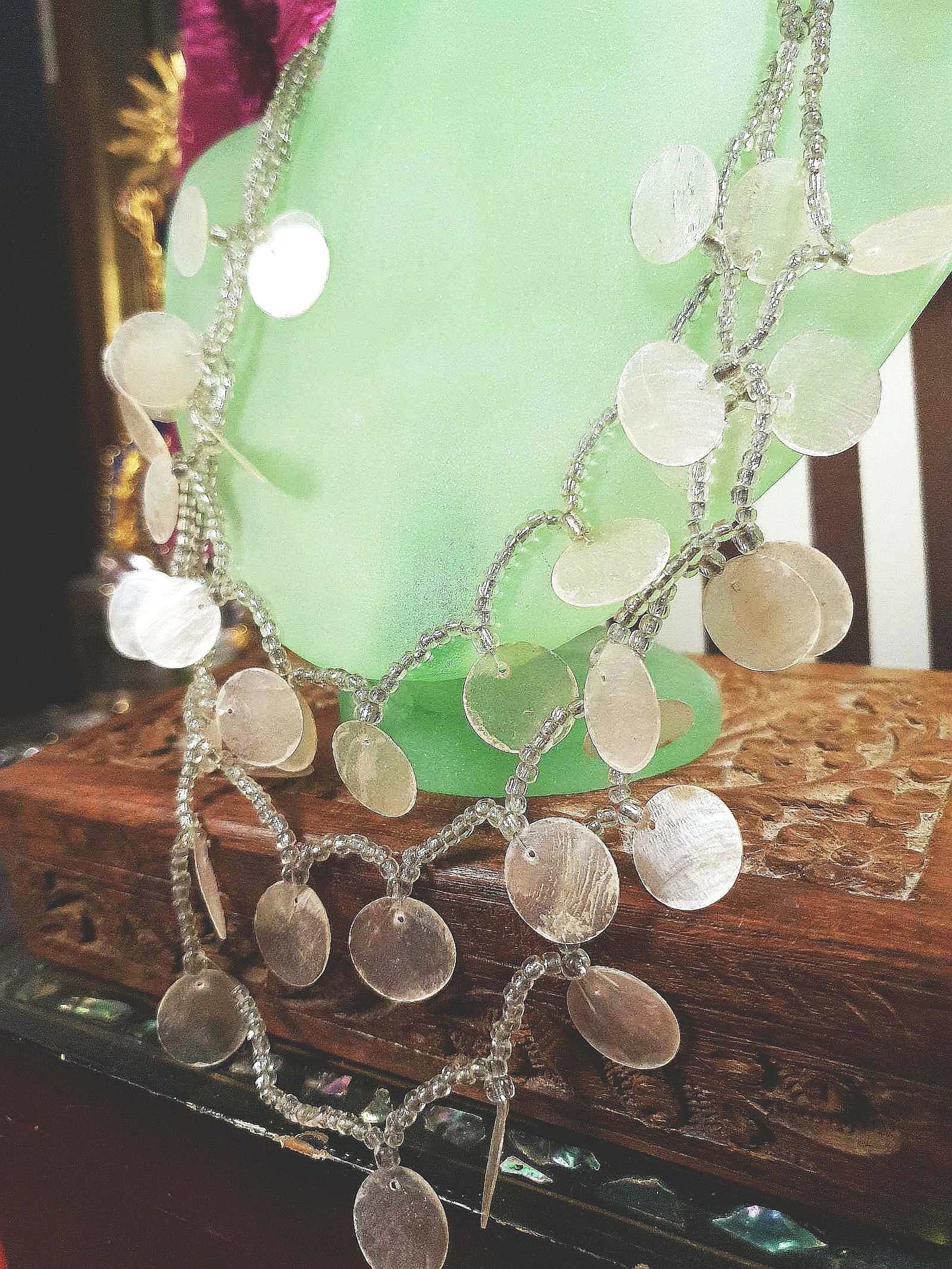 Vintage Boho Shell Statement Necklace Layered 1970s Bohemian Retro 25.5"