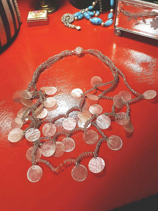 Vintage Boho Shell Statement Necklace Layered 1970s Bohemian Retro 25.5"