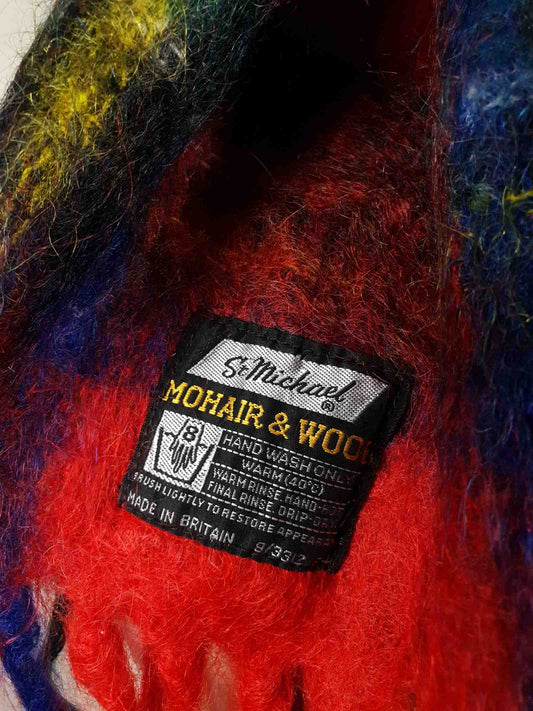 Vintage 1970s Tartan Red Scarf Mohair and Wool St. Michael Plaid Check