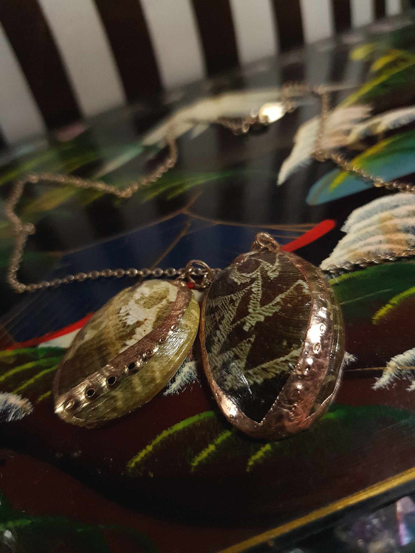 Vintage 1970s Abalone Shell Necklace Pendant 16.5" Retro