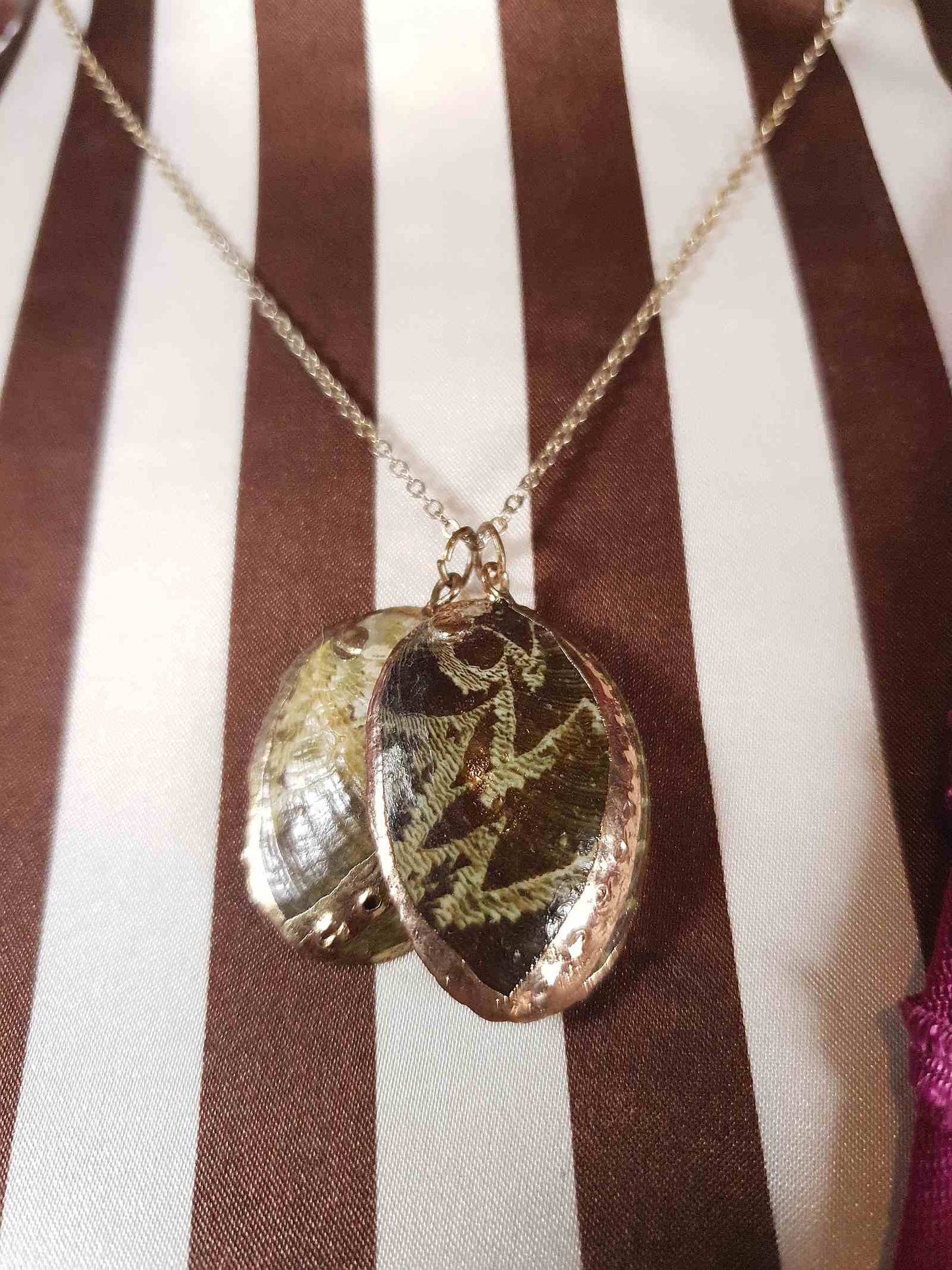 Vintage 1970s Abalone Shell Necklace Pendant 16.5" Retro