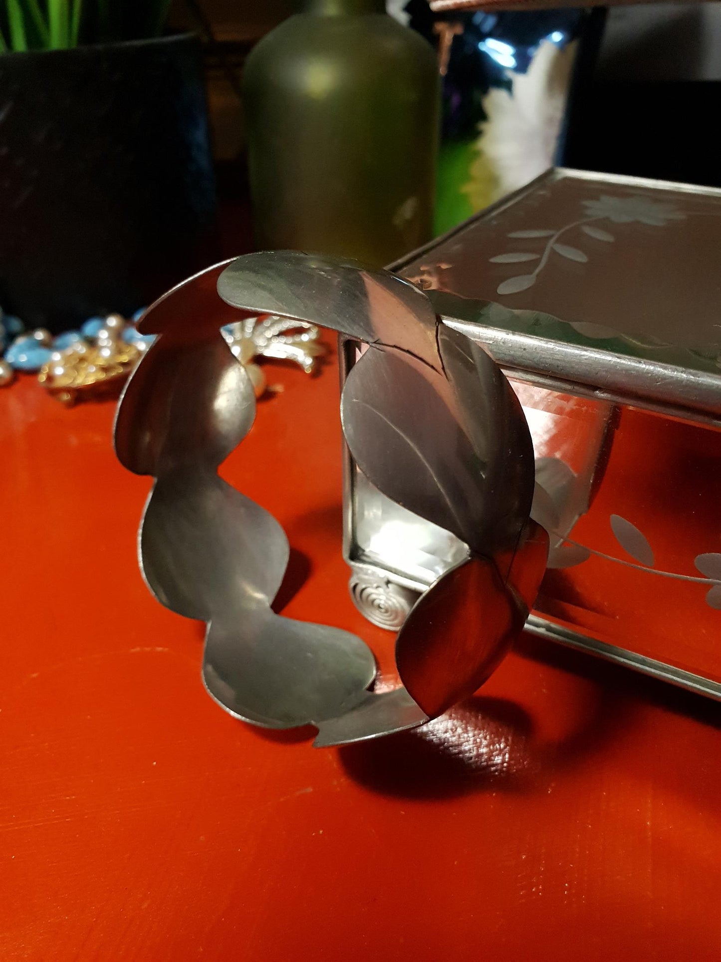 Vintage 1970s Steel Heart Bangle Bracelet Artisan