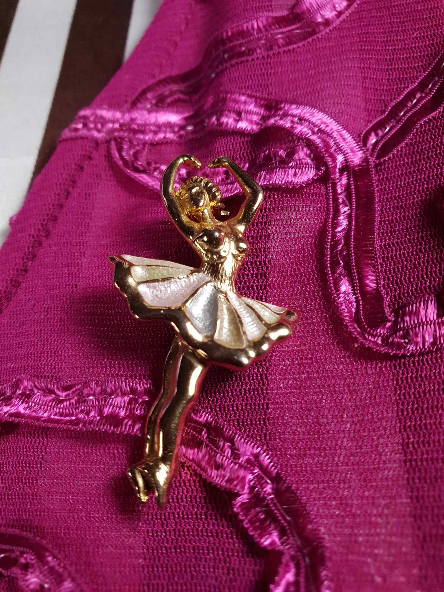 Vintage 1970s Ballerina Brooch Gold Tone Enamel