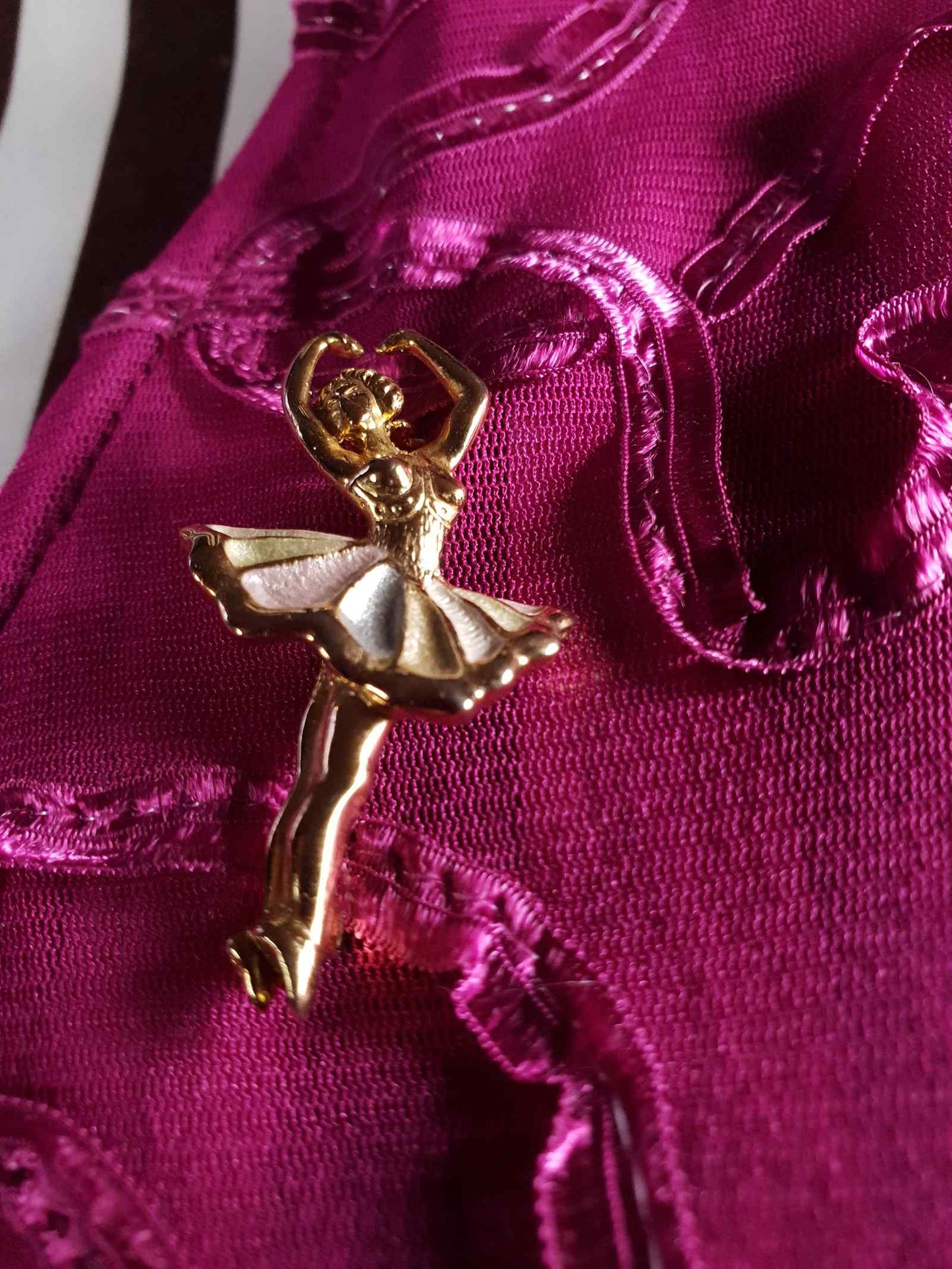 Vintage 1970s Ballerina Brooch Gold Tone Enamel