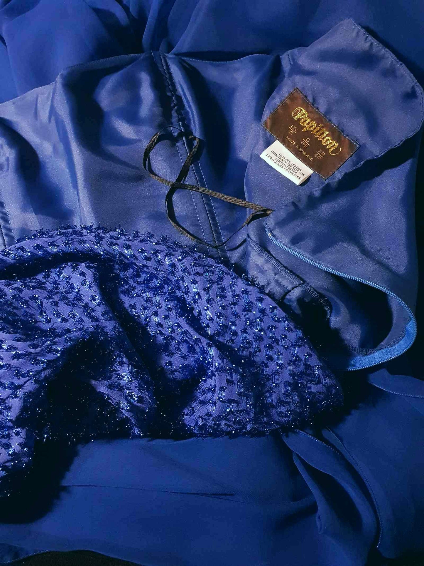 Vintage 1970s Blue Glitter Chiffon Dress Size 8 Party