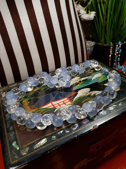 Vintage 1970s Blue Bauble Bead Necklace 20" Retro