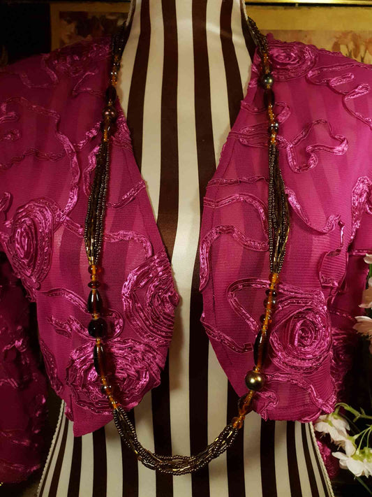 Vintage 1970s Boho Necklace 40" Brown Glass Bead Retro Bohemian