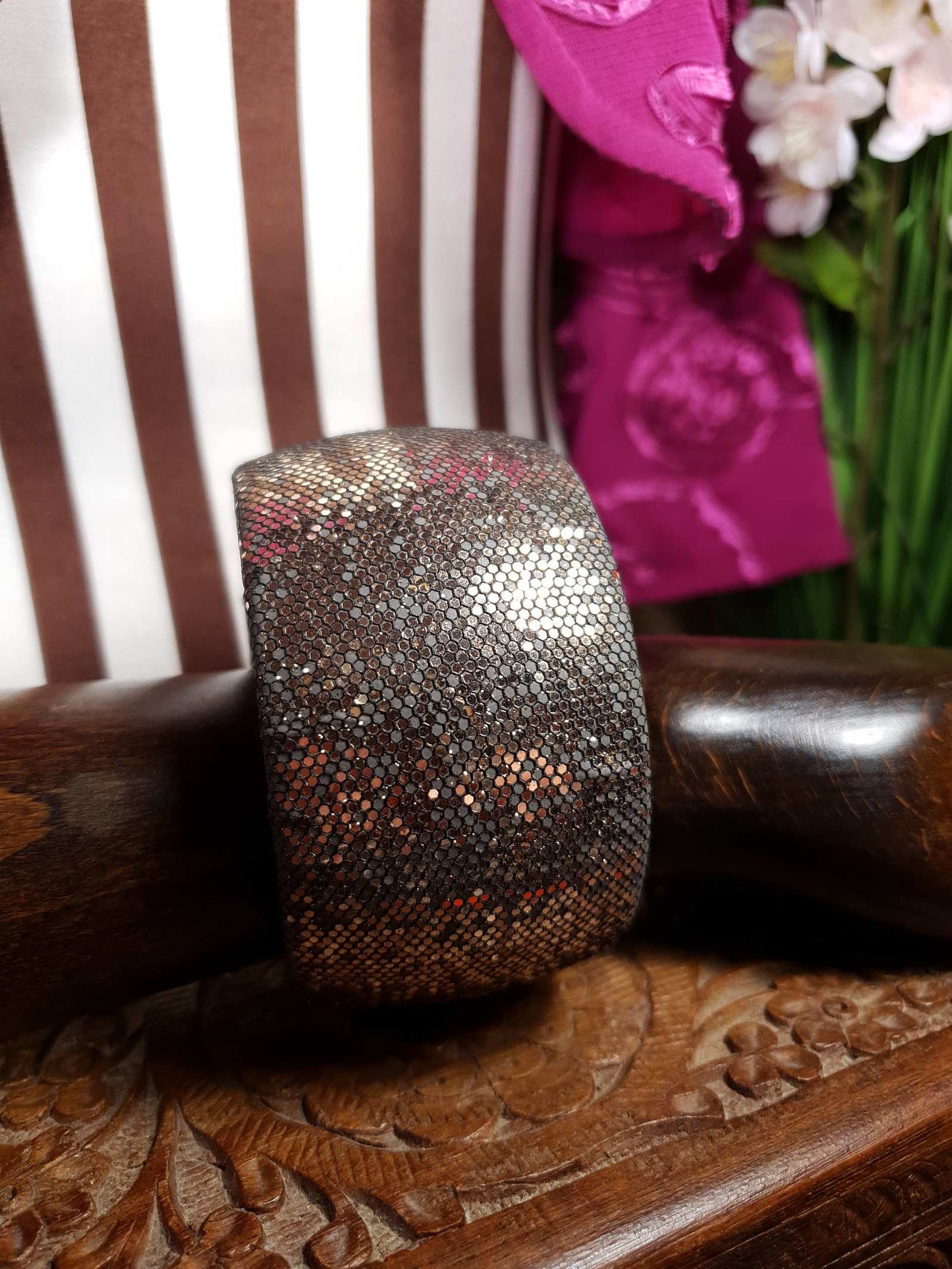 1970s Vintage Glitter Bangle Cuff Bracelet Retro