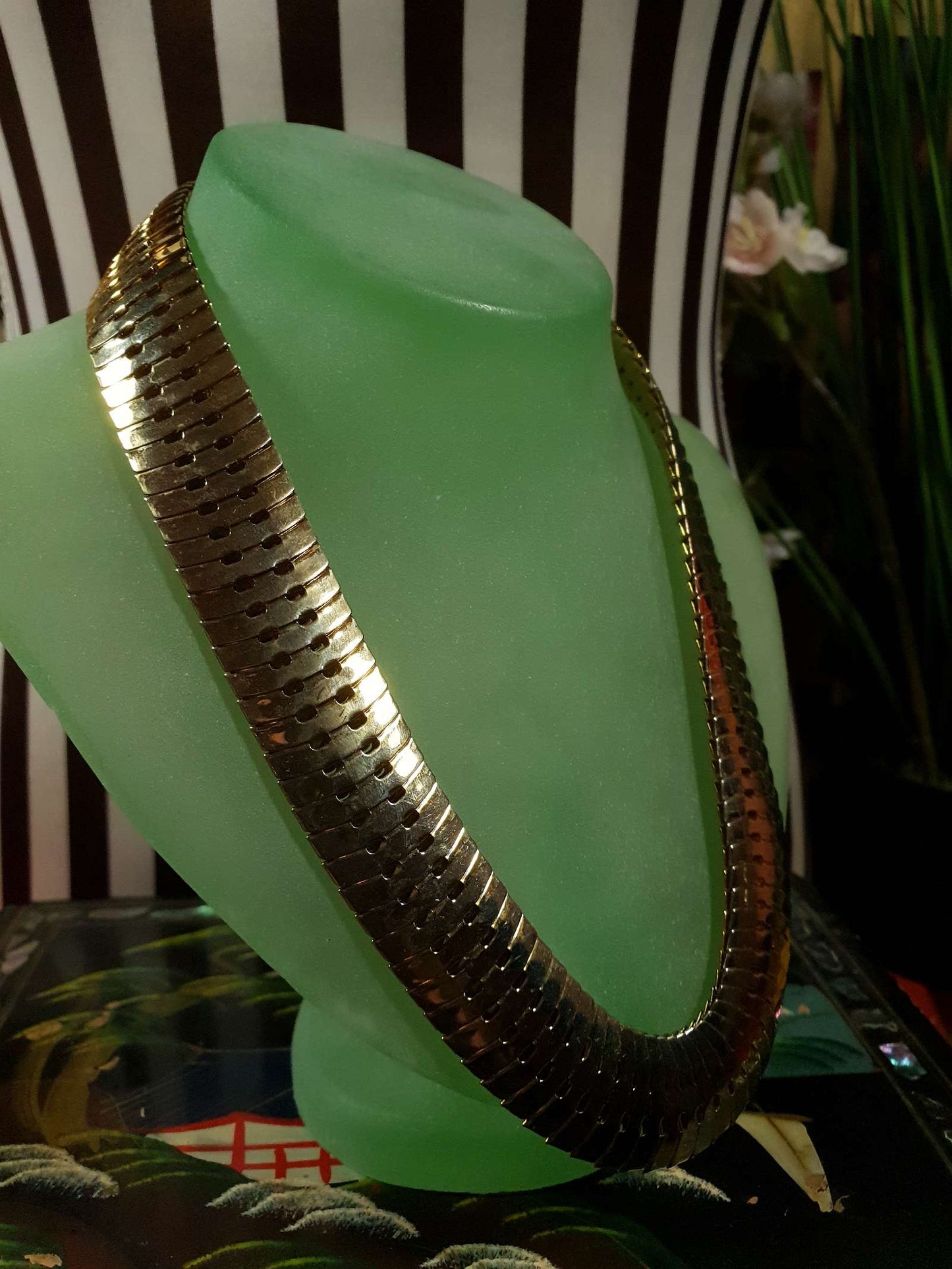 Vintage 1970s Gold Tone Snake Chain Necklace Bracelet Set Demi Parure - RARE