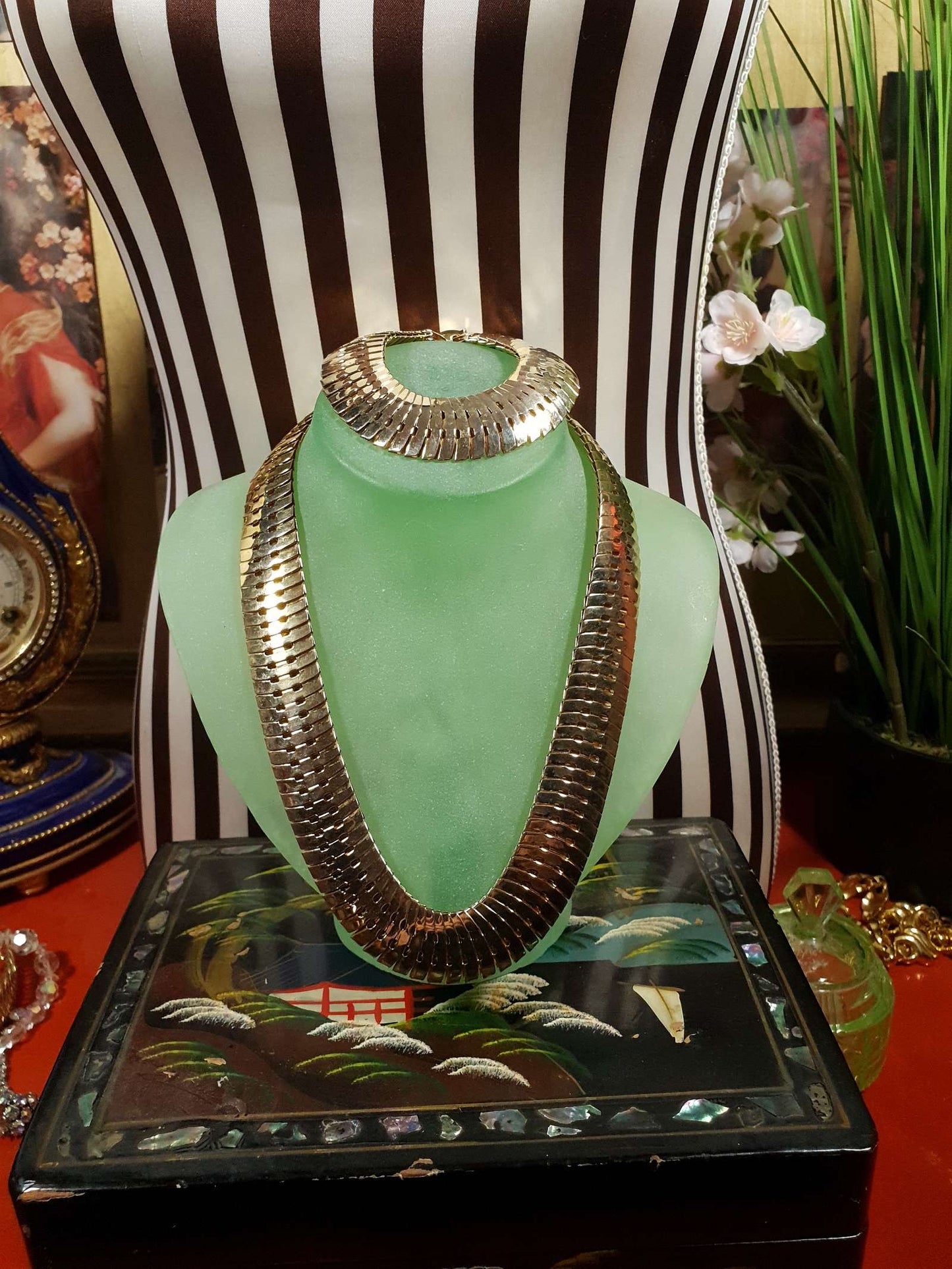 Vintage 1970s Gold Tone Snake Chain Necklace Bracelet Set Demi Parure - RARE