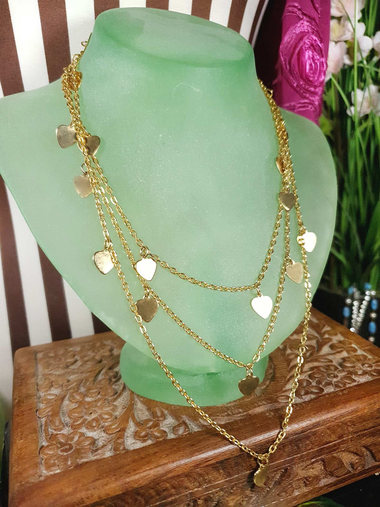 Vintage 1970s Heart Chain Necklace 53" Gold-Tone Retro Long