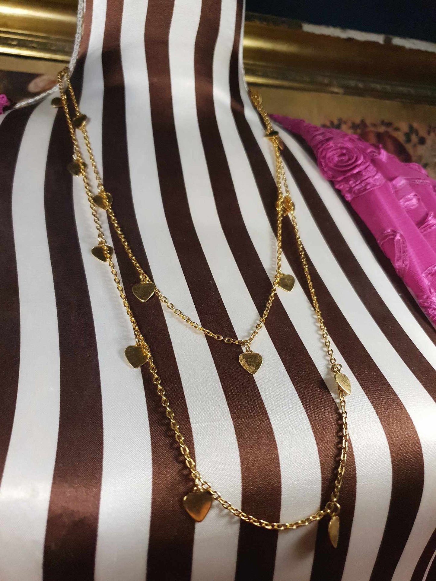 Vintage 1970s Heart Chain Necklace 53" Gold-Tone Retro Long