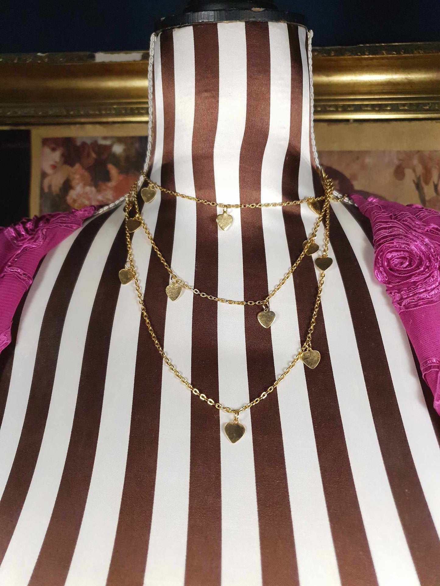 Vintage 1970s Heart Chain Necklace 53" Gold-Tone Retro Long