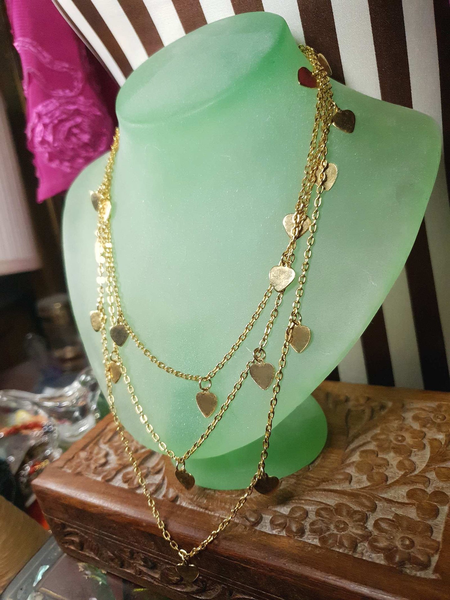 Vintage 1970s Heart Chain Necklace 53" Gold-Tone Retro Long
