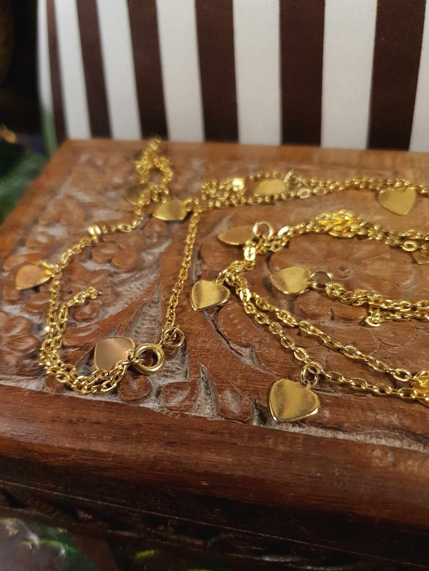 Vintage 1970s Heart Chain Necklace 53" Gold-Tone Retro Long