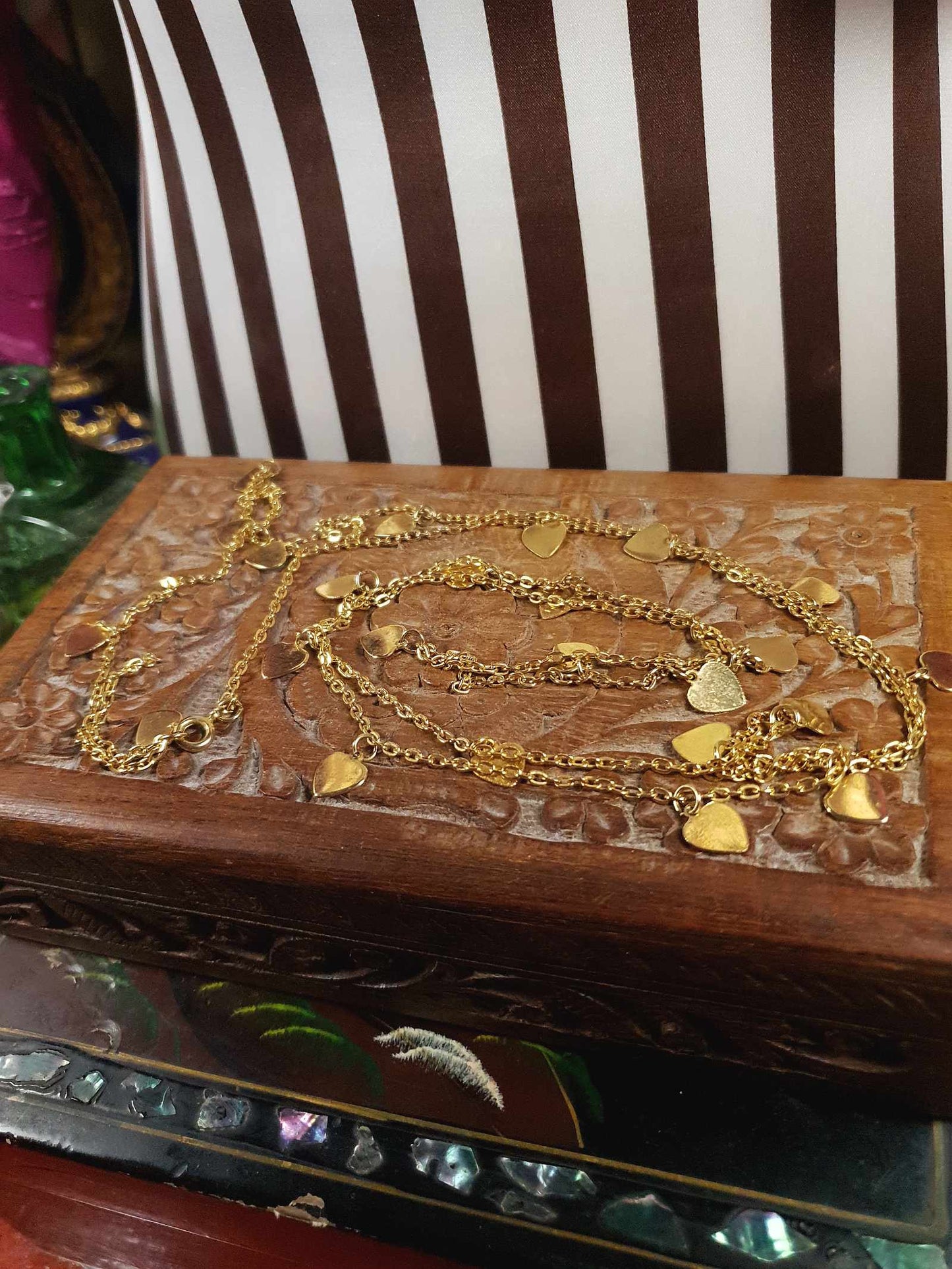 Vintage 1970s Heart Chain Necklace 53" Gold-Tone Retro Long