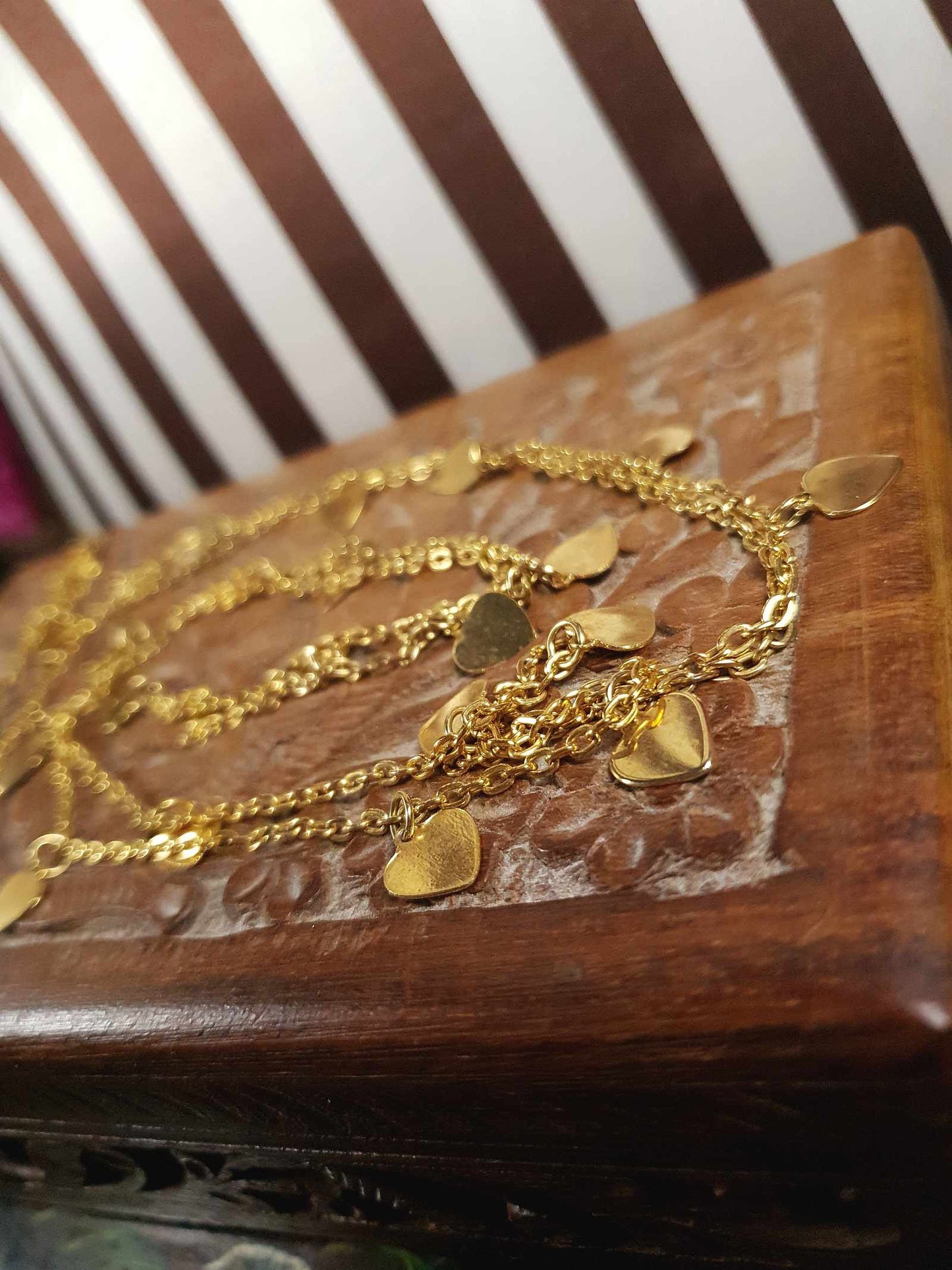 Vintage 1970s Heart Chain Necklace 53" Gold-Tone Retro Long
