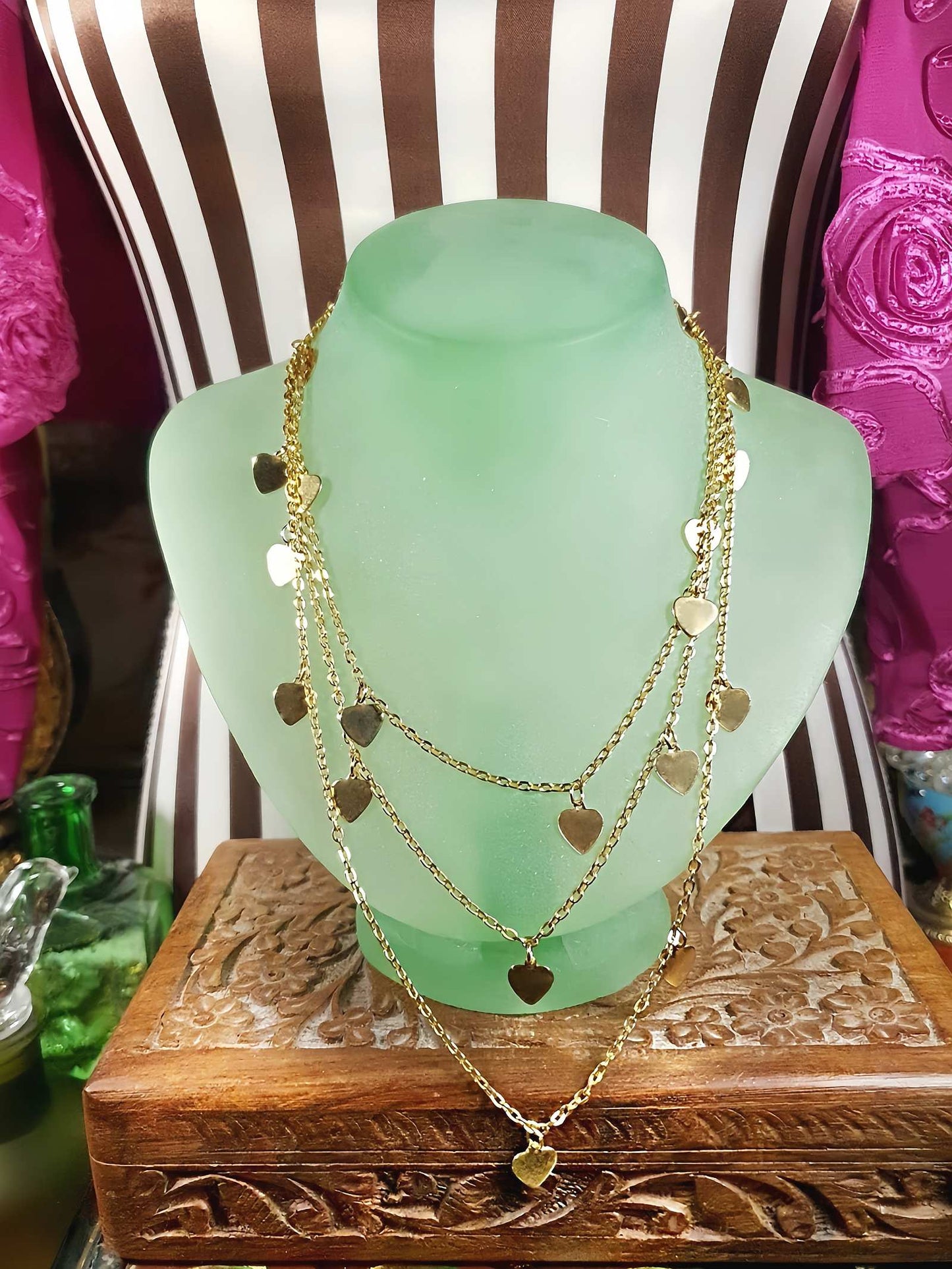 Vintage 1970s Heart Chain Necklace 53" Gold-Tone Retro Long