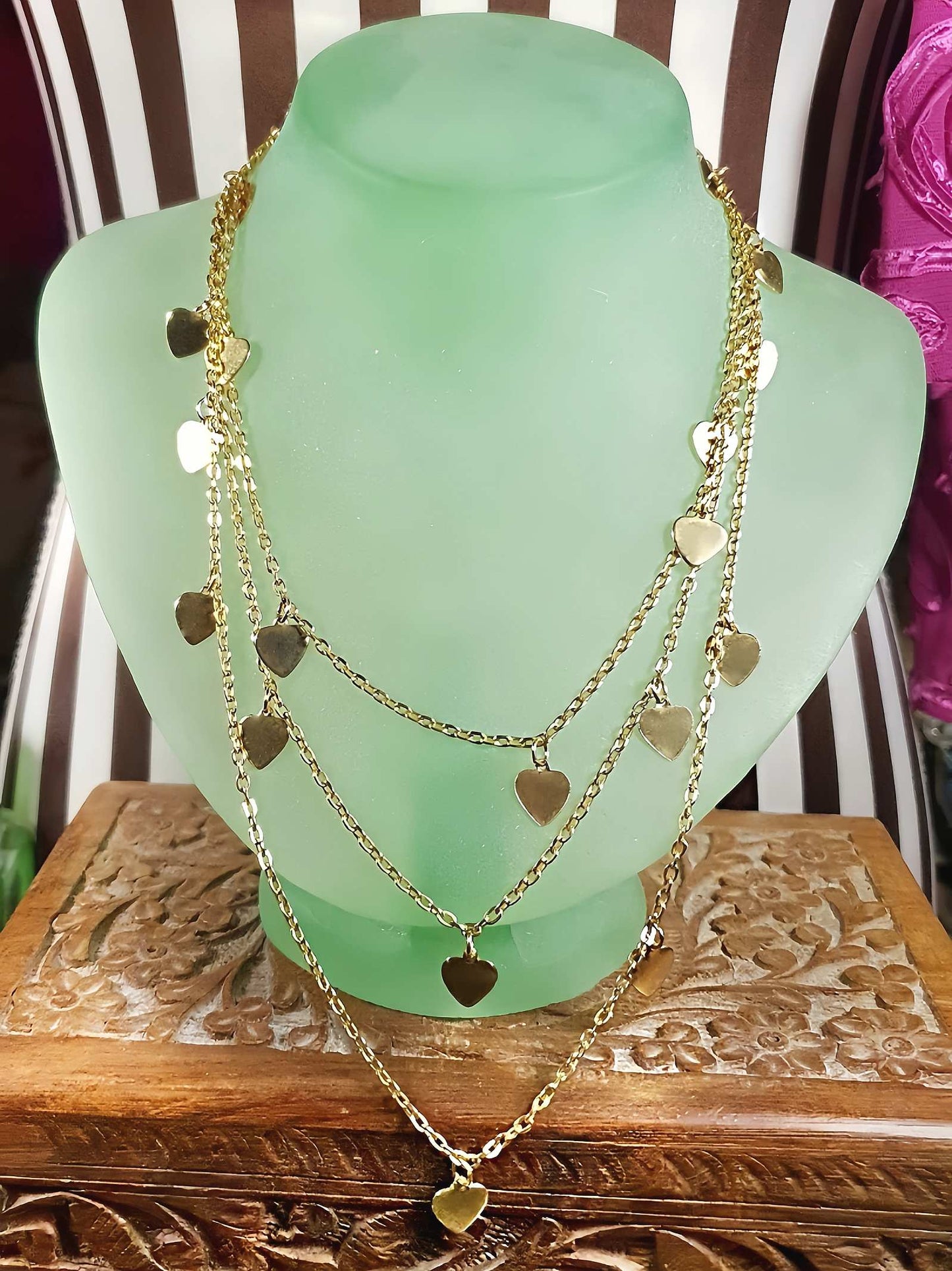 Vintage 1970s Heart Chain Necklace 53" Gold-Tone Retro Long