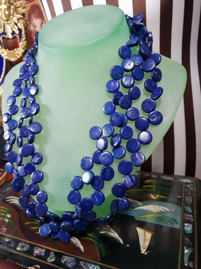 Vintage 1970s Indigo Blue Necklace Bracelet Set Demi Parure Boho Bohemian
