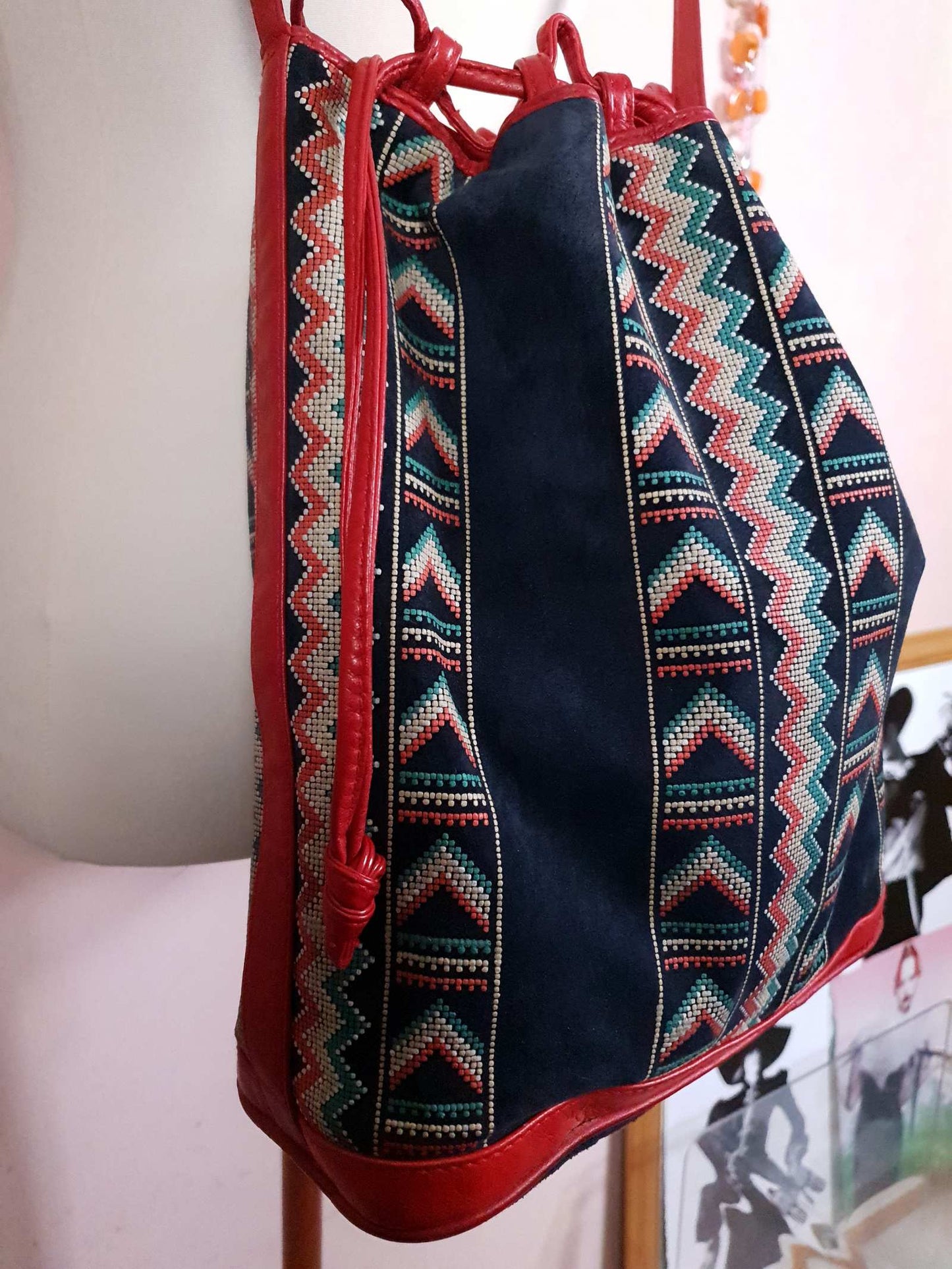 1970s Vintage Navy Suede Leather Shoulder Bag Italian Handbag