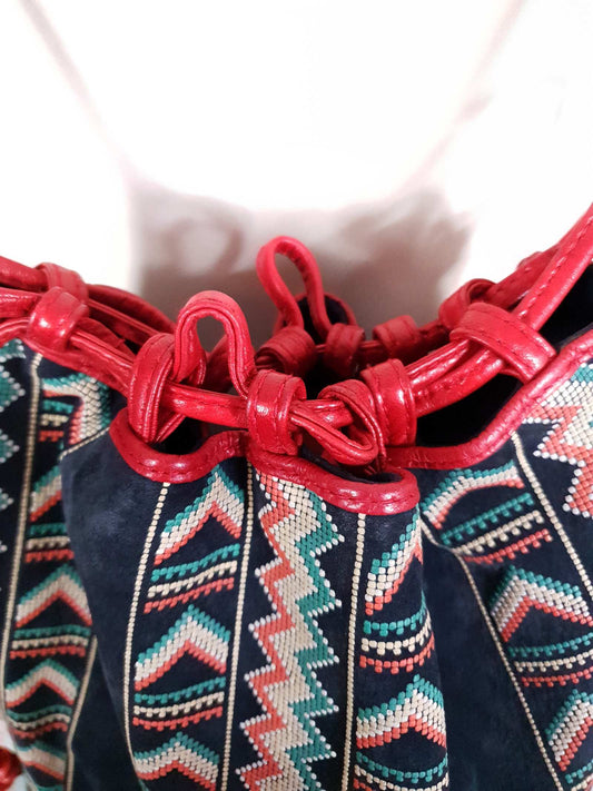 1970s Vintage Navy Suede Leather Shoulder Bag Italian Handbag