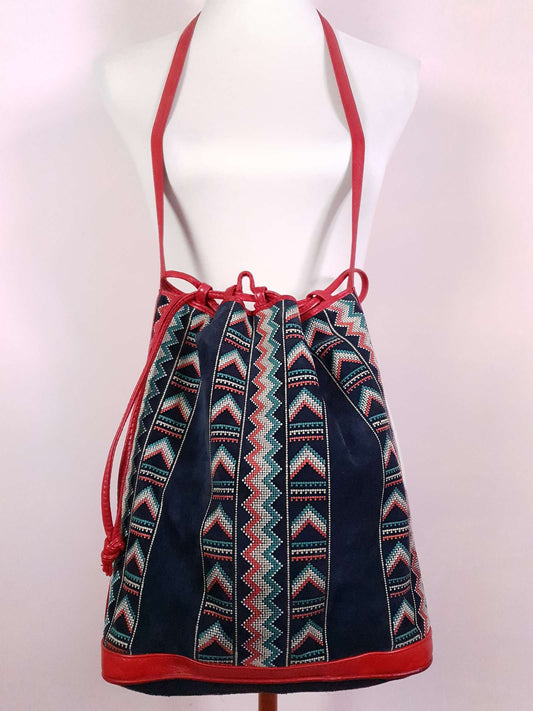 1970s Vintage Navy Suede Leather Shoulder Bag Italian Handbag