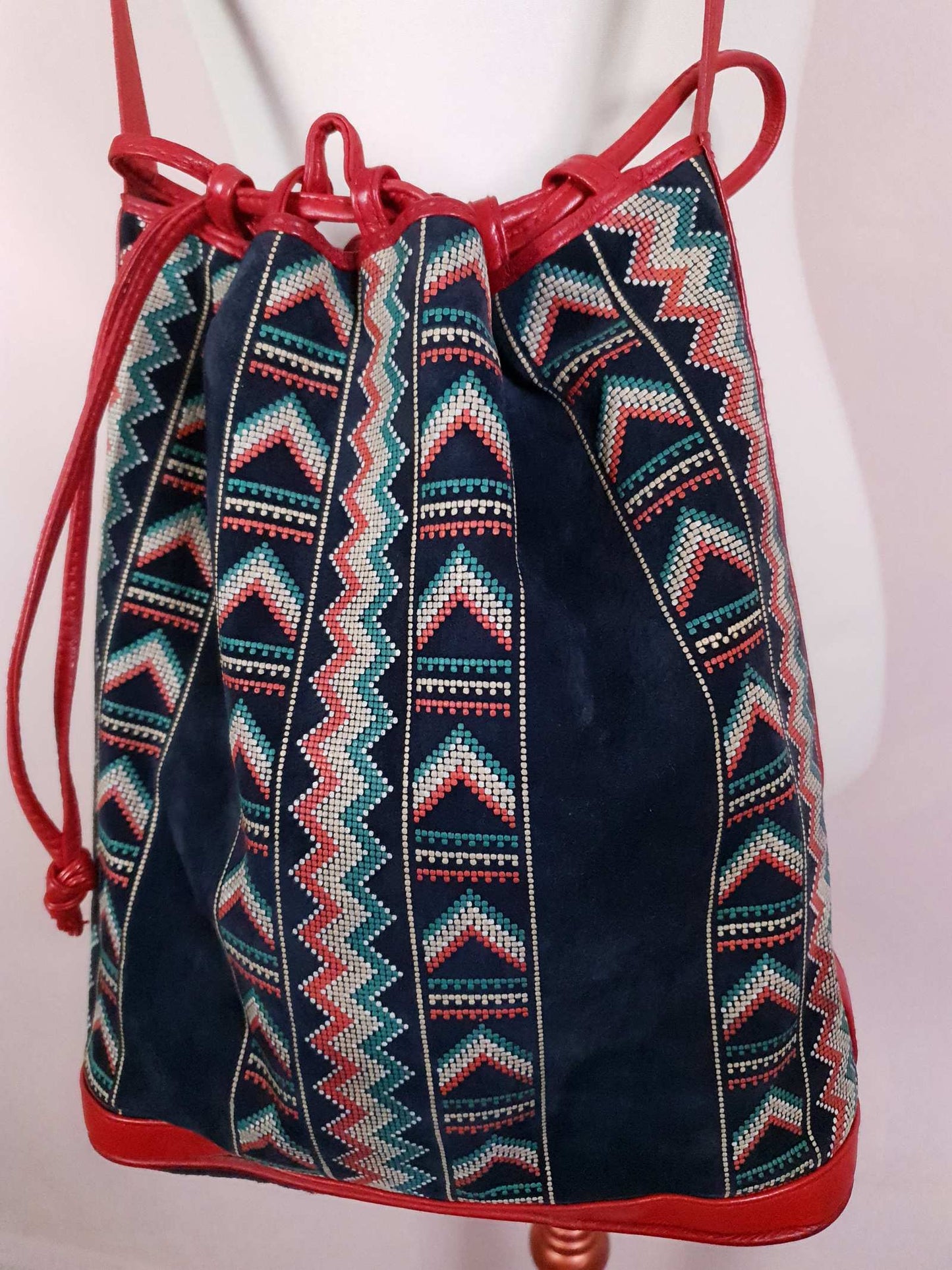 1970s Vintage Navy Suede Leather Shoulder Bag Italian Handbag