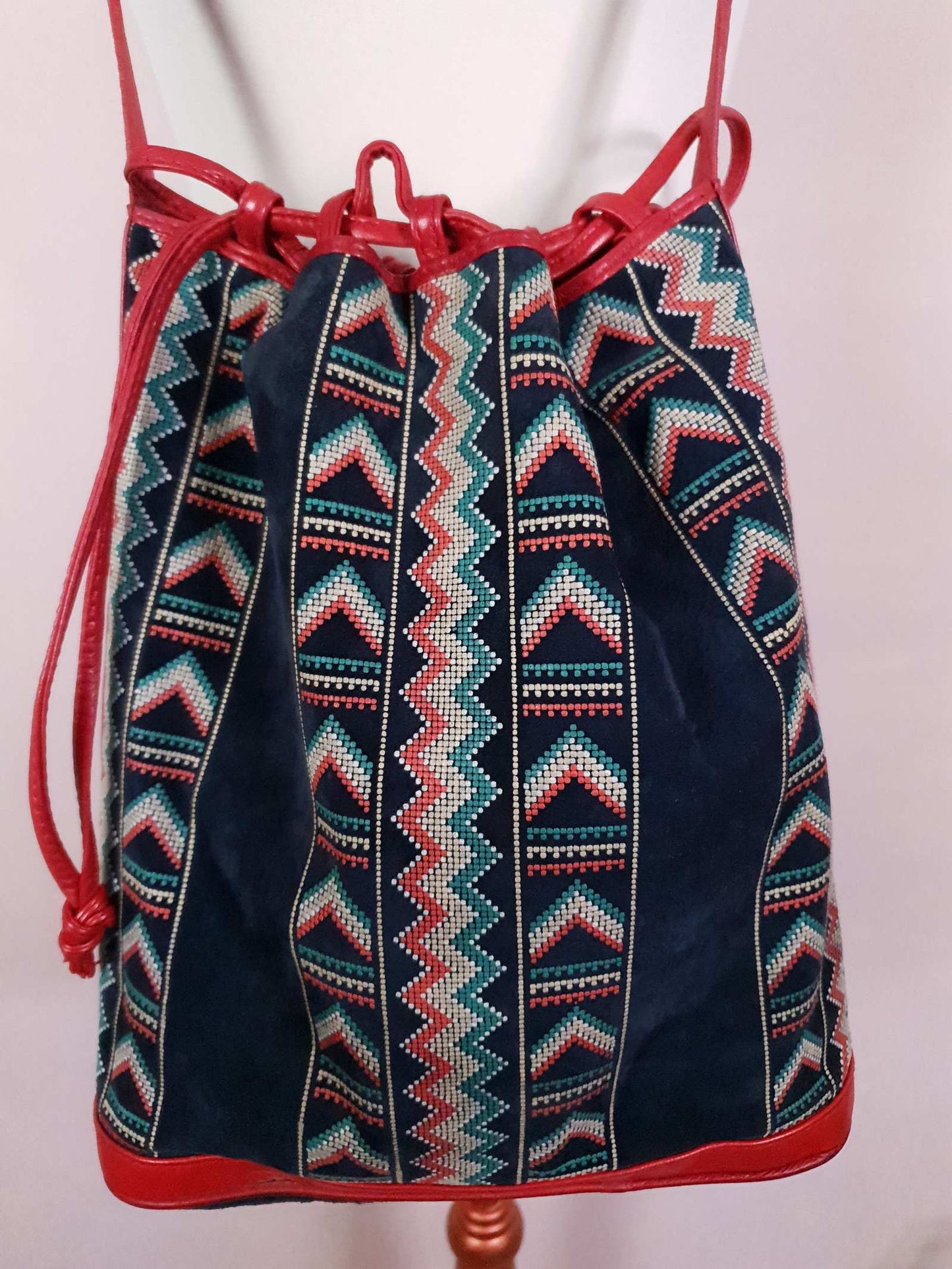1970s Vintage Navy Suede Leather Shoulder Bag Italian Handbag