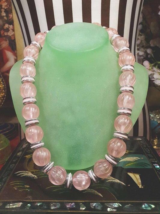 Vintage 1970s Pale Pink Bead Necklace Retro