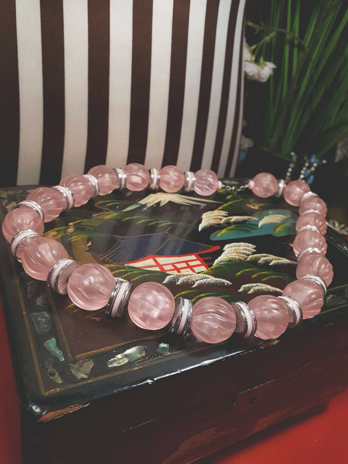 Vintage 1970s Pale Pink Bead Necklace Retro