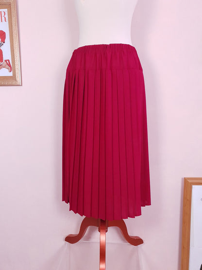 Vintage 1970s Red Pleated Skirt Midi Size 14 Retro 70s