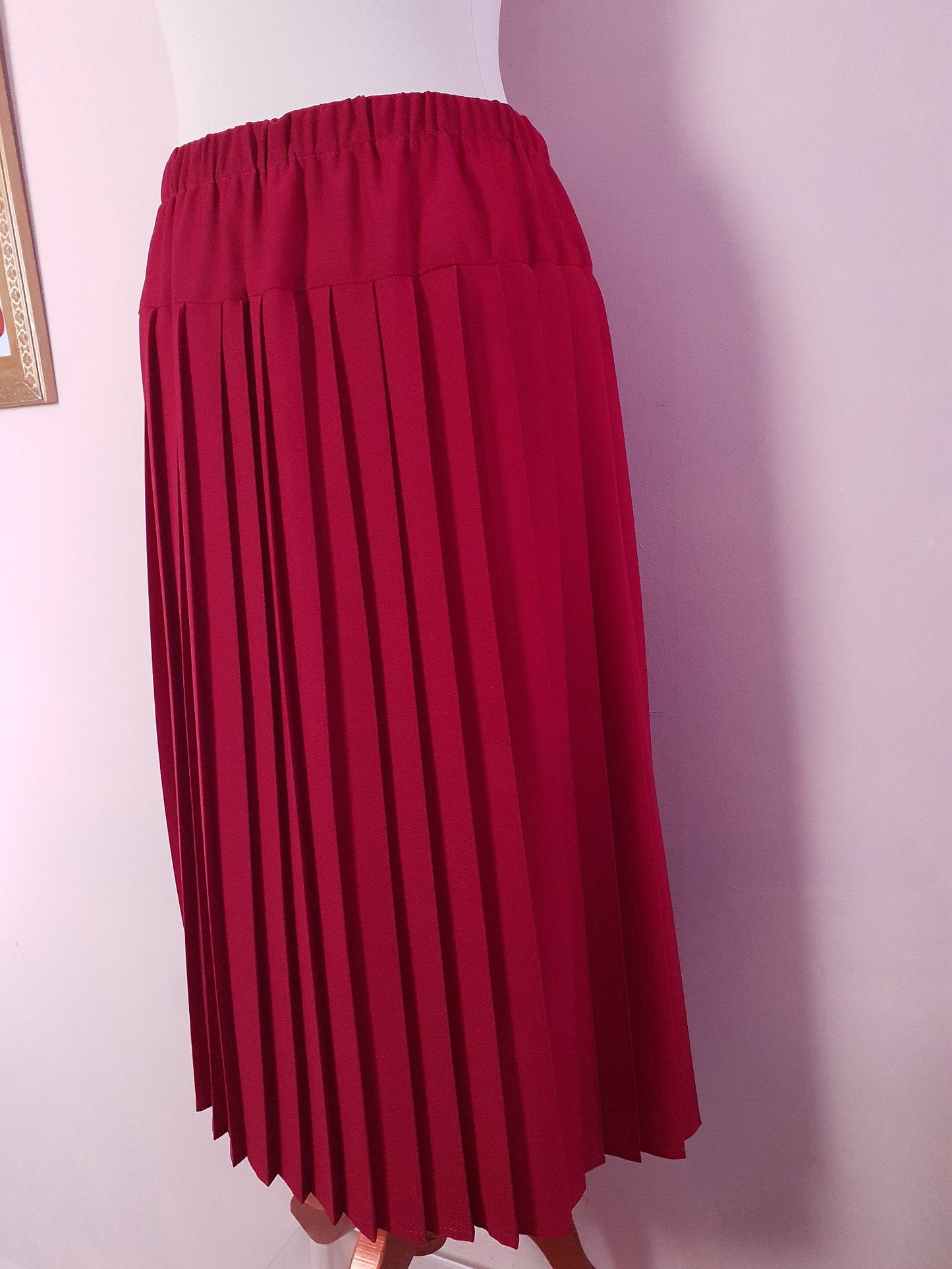 Vintage 1970s Red Pleated Skirt Midi Size 14 Retro 70s