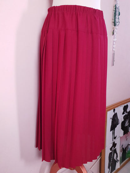 Vintage 1970s Red Pleated Skirt Midi Size 14 Retro 70s