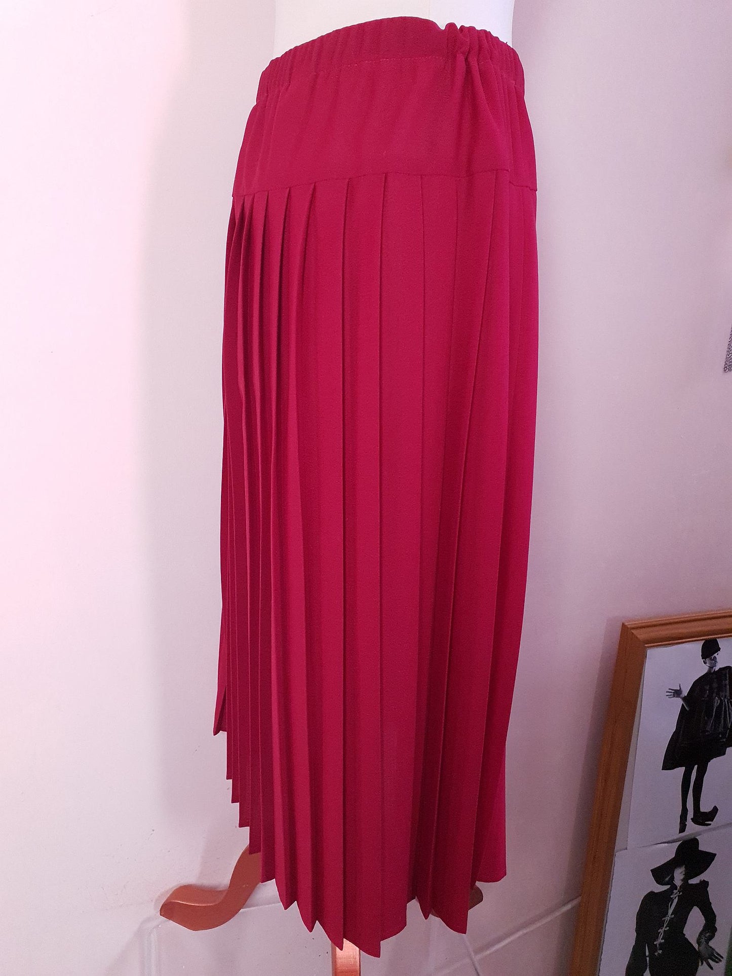 Vintage 1970s Red Pleated Skirt Midi Size 14 Retro 70s