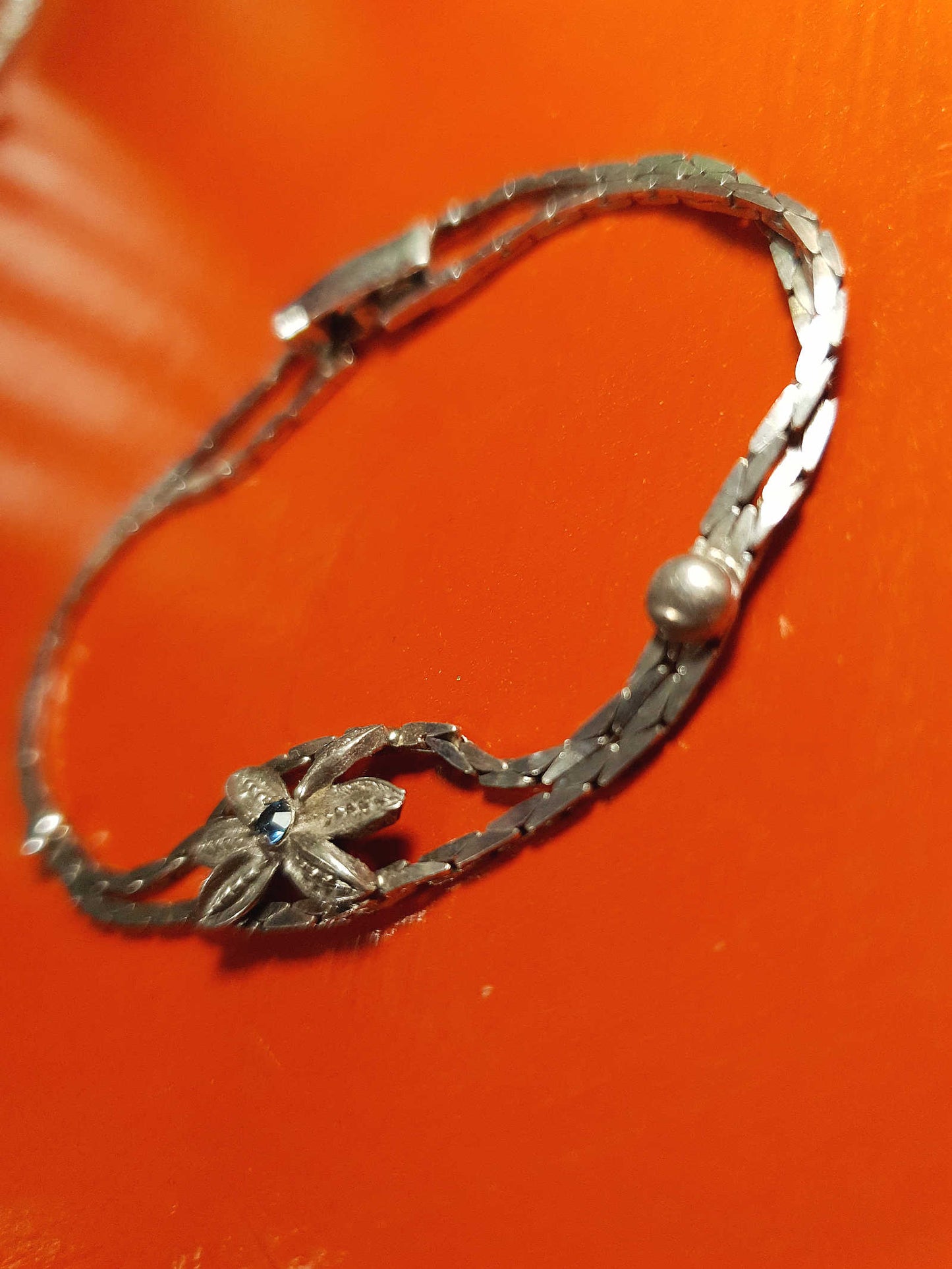 Vintage Sterling Silver Sapphire Bracelet 1970s Flower Floral 925