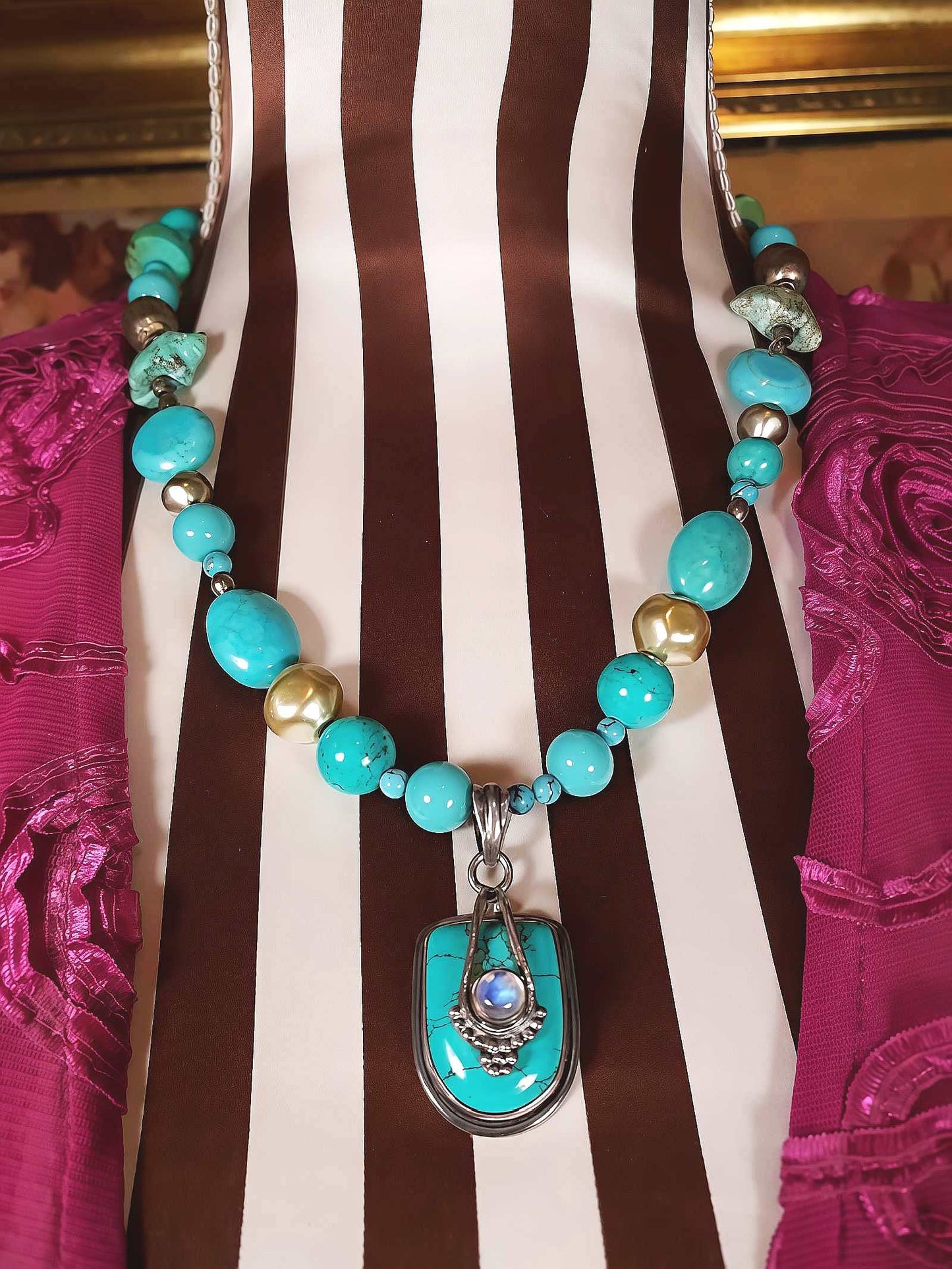 Vintage 1970s Sterling Silver Turquoise Necklace 19.5" Boho Artisan Bohemian 925